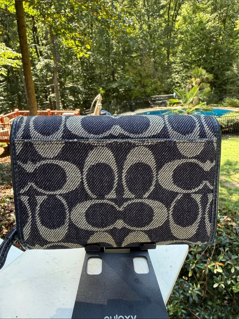 Coach Signature Denim Canvas and Navy Leather Compact Wallet